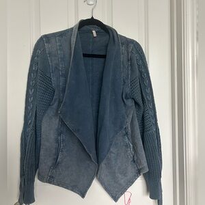 Blue Open-Front Knit-Collar Women’s Sweater